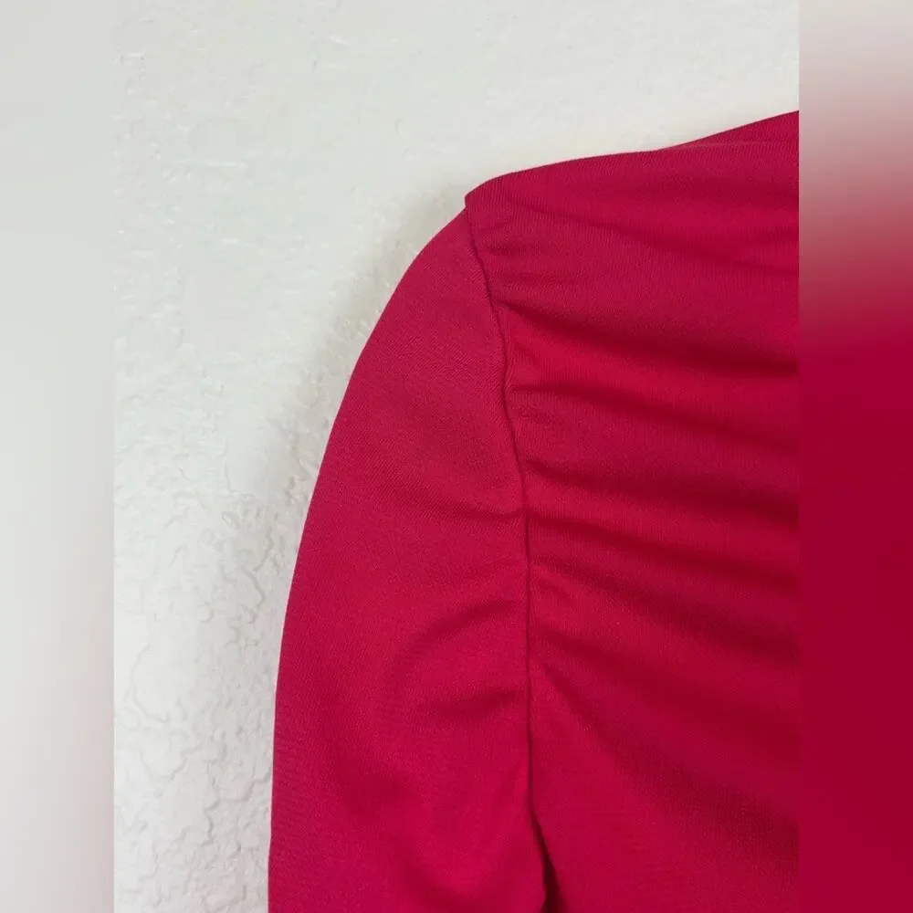 NWT Zara Ruched Hot Pink Fitted Cropped Ruched Long Sleeve Blouse Top Size Large - Picture 6 of 10